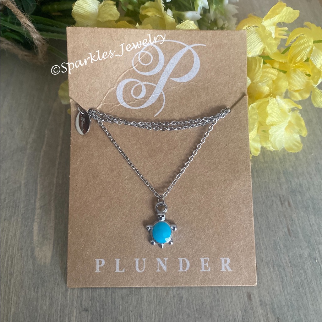 Plunder Turtle Necklace - Stainless Steel Turquoise & Silver Turtle On Silver